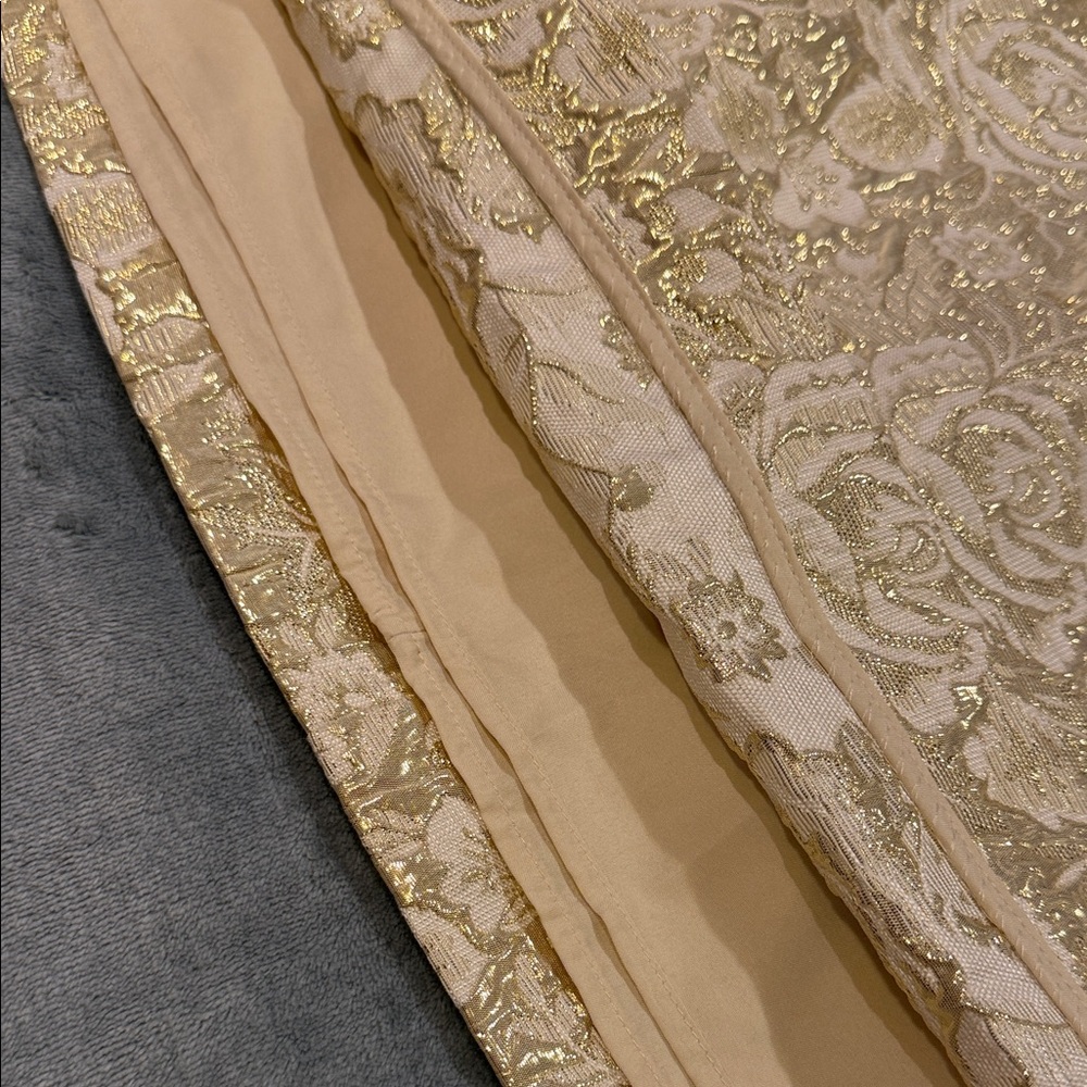 Gold Floral Brocade A-Line Mini Skirt - Picture 3 of 9
